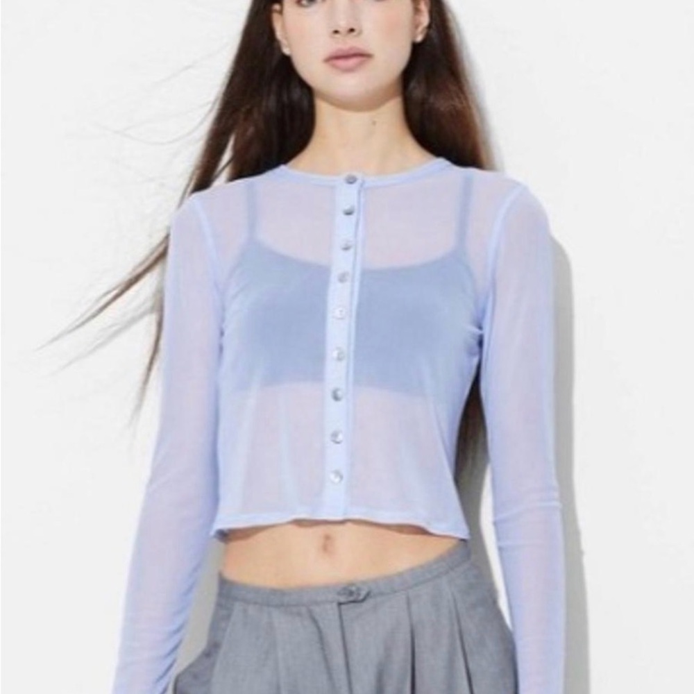 Wild Fable Light Blue Sheer Button-Down Top SMALL
